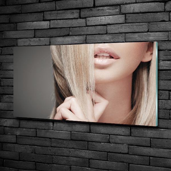 Cuadro de cristal templado moderno horizontal Hermosa rubia