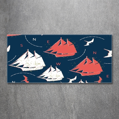 Foto en cristal de alta calidad con impresión uv horizontal Barcos aves marinas