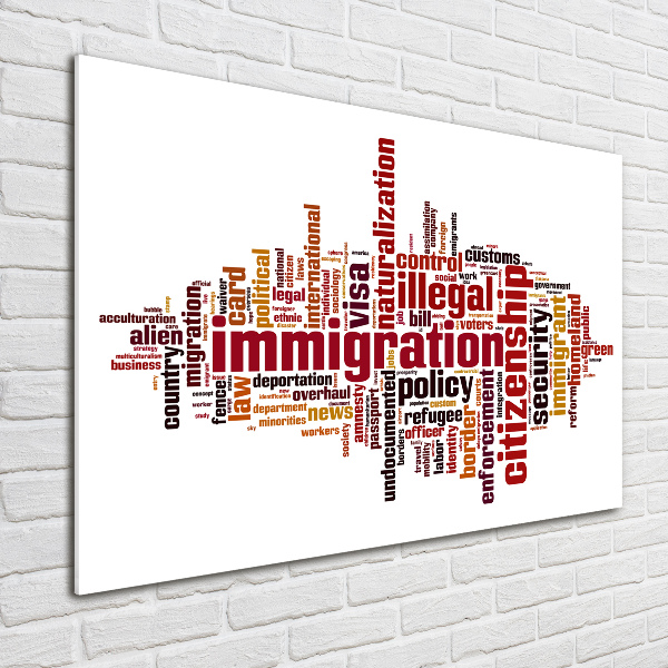 Cuadro decorativo de vidrio para salón horizontal Inmigración