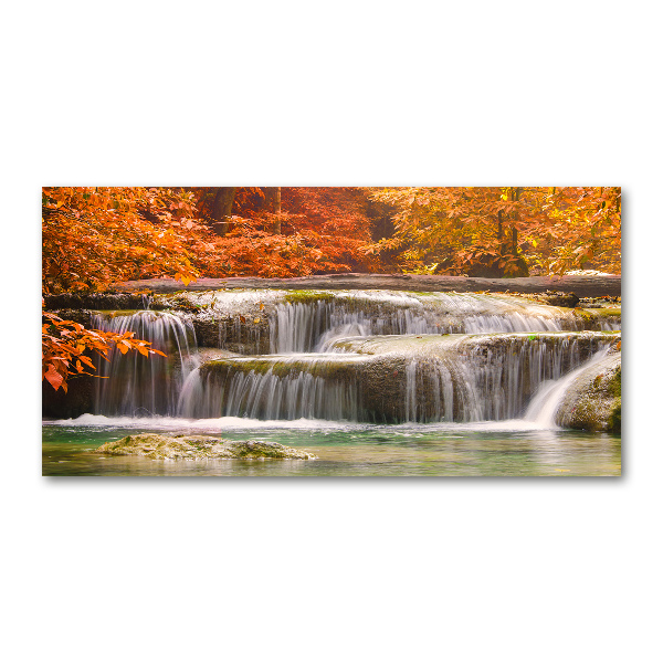 Foto en cristal de alta calidad con impresión uv horizontal Cascada en otoño