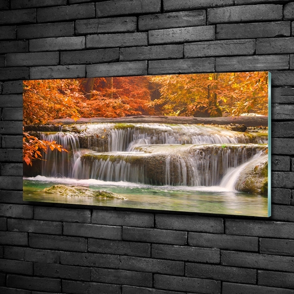 Foto en cristal de alta calidad con impresión uv horizontal Cascada en otoño