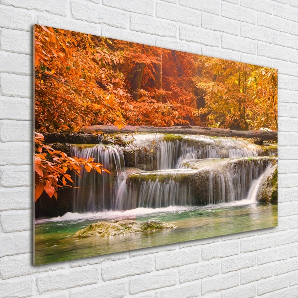Foto en cristal de alta calidad con impresión uv horizontal Cascada en otoño