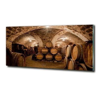 Cuadro decorativo de vidrio para salón horizontal Barriles en el viñedo