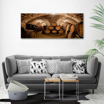 Cuadro decorativo de vidrio para salón horizontal Barriles en el viñedo