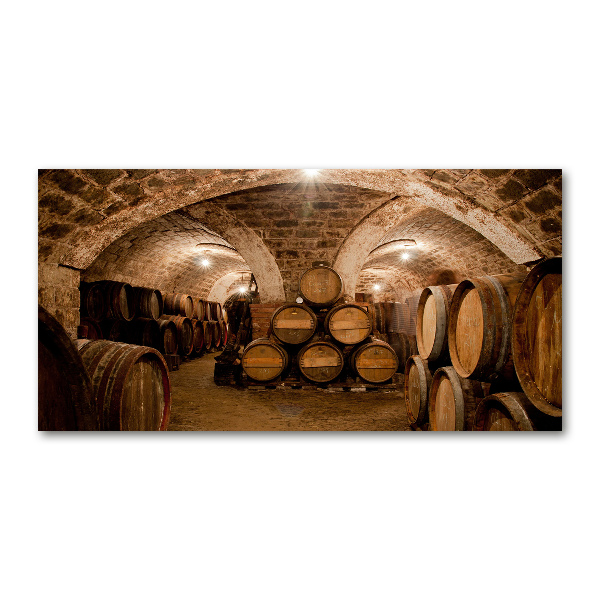 Cuadro decorativo de vidrio para salón horizontal Barriles en el viñedo