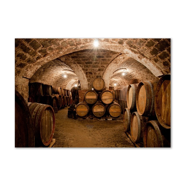 Cuadro decorativo de vidrio para salón horizontal Barriles en el viñedo