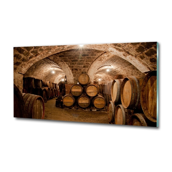 Cuadro decorativo de vidrio para salón horizontal Barriles en el viñedo