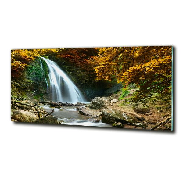 Cuadro decorativo de vidrio para salón horizontal Cascada en el bosque