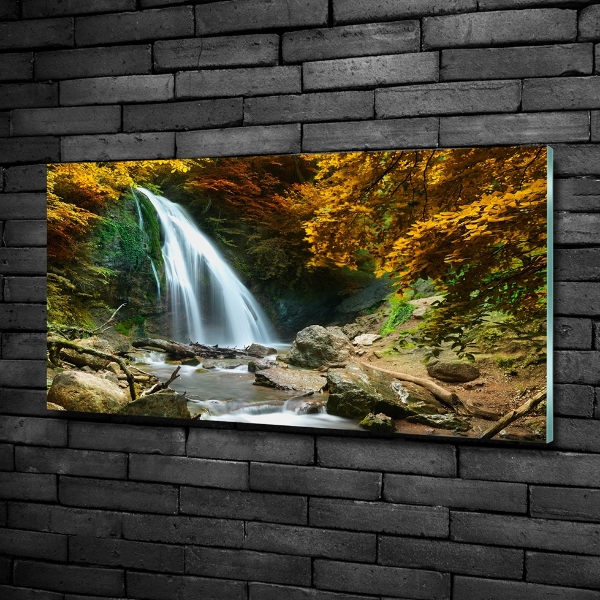 Cuadro decorativo de vidrio para salón horizontal Cascada en el bosque