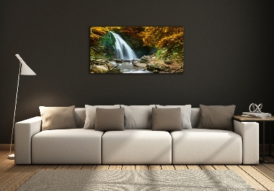 Cuadro decorativo de vidrio para salón horizontal Cascada en el bosque