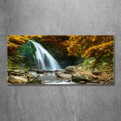 Cuadro decorativo de vidrio para salón horizontal Cascada en el bosque