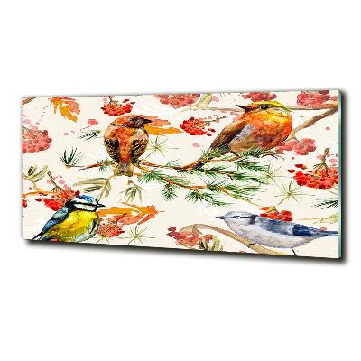 Cuadro decorativo de vidrio para salón horizontal Coníferas y aves