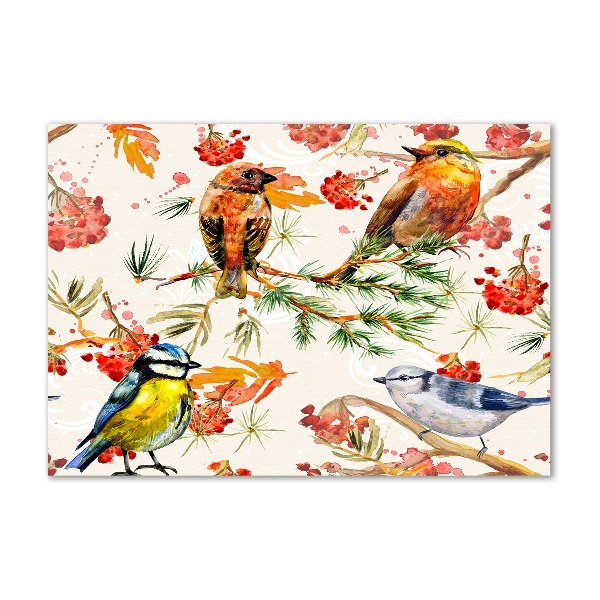 Cuadro decorativo de vidrio para salón horizontal Coníferas y aves
