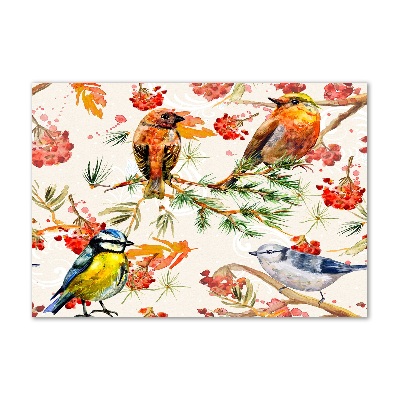 Cuadro decorativo de vidrio para salón horizontal Coníferas y aves