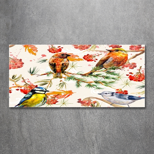 Cuadro decorativo de vidrio para salón horizontal Coníferas y aves