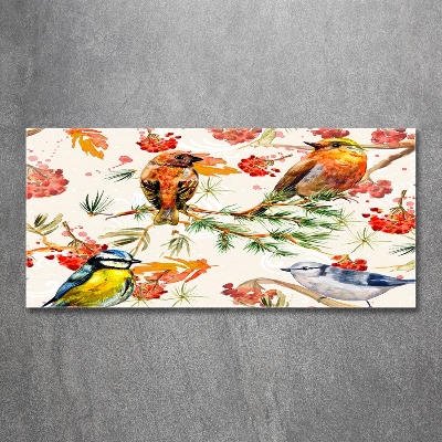 Cuadro decorativo de vidrio para salón horizontal Coníferas y aves