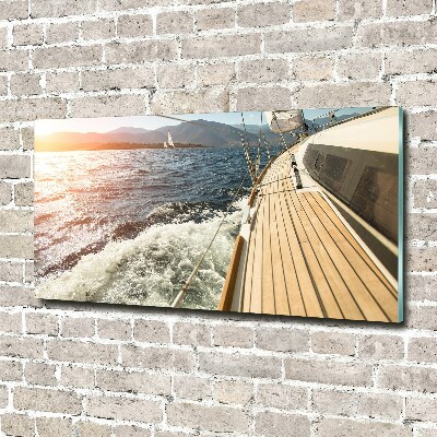 Cuadro decorativo de vidrio para salón horizontal Un velero en el mar