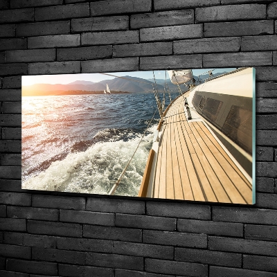 Cuadro decorativo de vidrio para salón horizontal Un velero en el mar