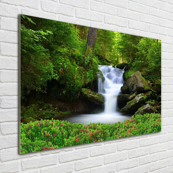 Foto en cristal de alta calidad con impresión uv horizontal Cascada en el bosque