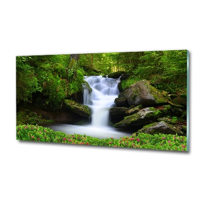 Foto en cristal de alta calidad con impresión uv horizontal Cascada en el bosque