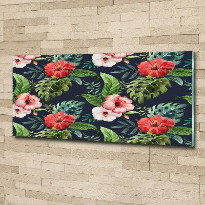 Cuadro decorativo de vidrio para salón horizontal flores tropicales