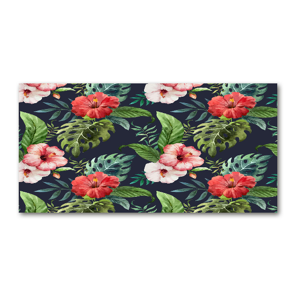 Cuadro decorativo de vidrio para salón horizontal flores tropicales