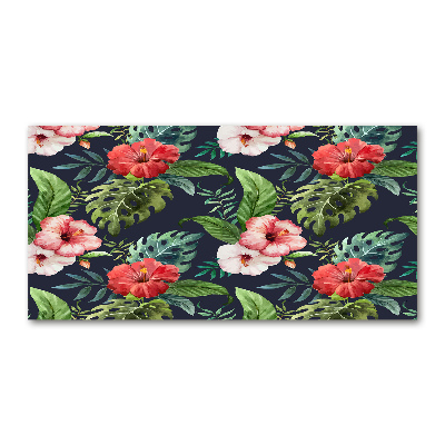 Cuadro decorativo de vidrio para salón horizontal flores tropicales