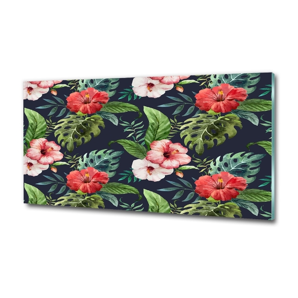 Cuadro decorativo de vidrio para salón horizontal flores tropicales