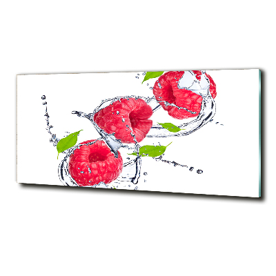 Cuadro decorativo de vidrio para salón horizontal Frambuesa y agua