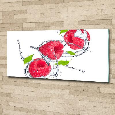Cuadro decorativo de vidrio para salón horizontal Frambuesa y agua