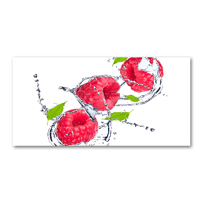 Cuadro decorativo de vidrio para salón horizontal Frambuesa y agua