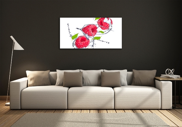 Cuadro decorativo de vidrio para salón horizontal Frambuesa y agua