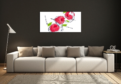 Cuadro decorativo de vidrio para salón horizontal Frambuesa y agua