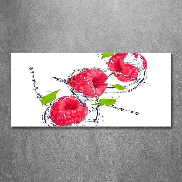 Cuadro decorativo de vidrio para salón horizontal Frambuesa y agua
