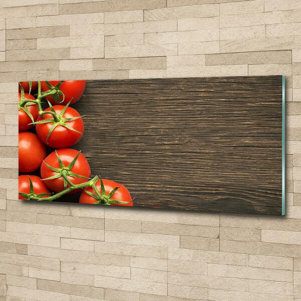 Cuadro de cristal templado moderno horizontal Tomates en madera