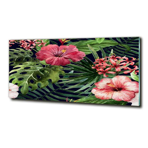 Cuadro decorativo de vidrio para salón horizontal flores tropicales