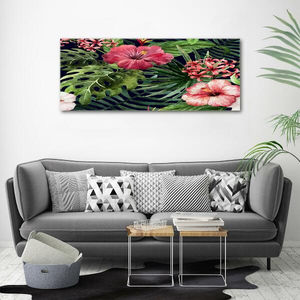 Cuadro decorativo de vidrio para salón horizontal flores tropicales