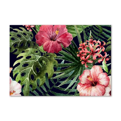 Cuadro decorativo de vidrio para salón horizontal flores tropicales