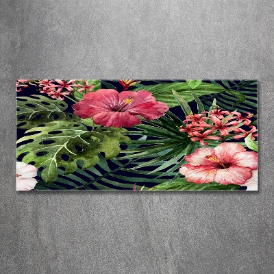 Cuadro decorativo de vidrio para salón horizontal flores tropicales