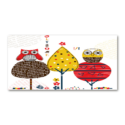 Impresión en cristal con acabado brillante horizontal Búhos en un árbol