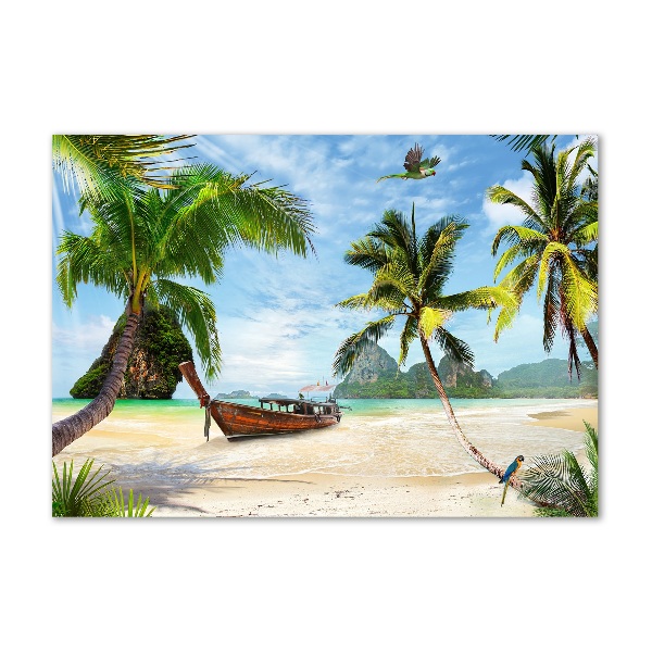 Impresión en cristal con acabado brillante horizontal Palmeras en la playa
