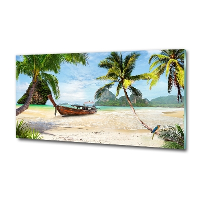 Impresión en cristal con acabado brillante horizontal Palmeras en la playa