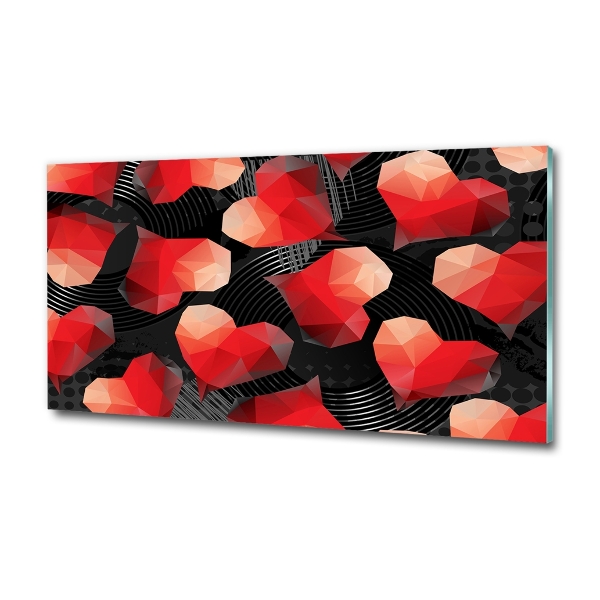 Cuadro decorativo de vidrio para salón horizontal Corazones geométricos