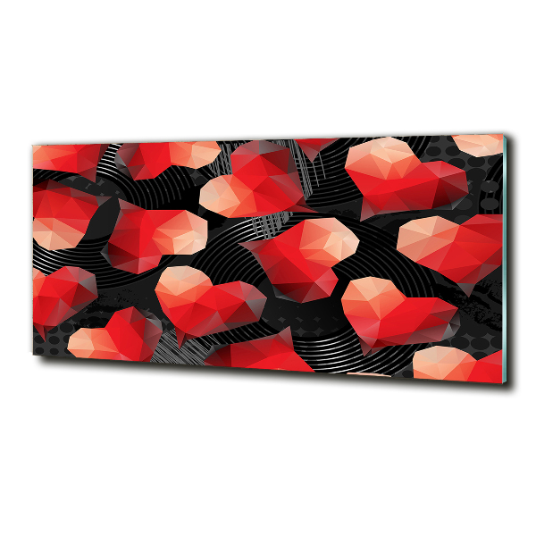Cuadro decorativo de vidrio para salón horizontal Corazones geométricos