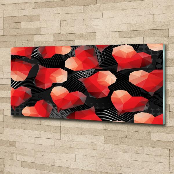 Cuadro decorativo de vidrio para salón horizontal Corazones geométricos
