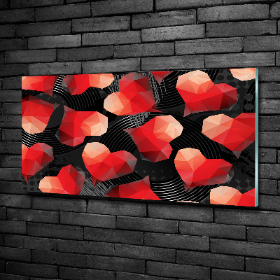 Cuadro decorativo de vidrio para salón horizontal Corazones geométricos