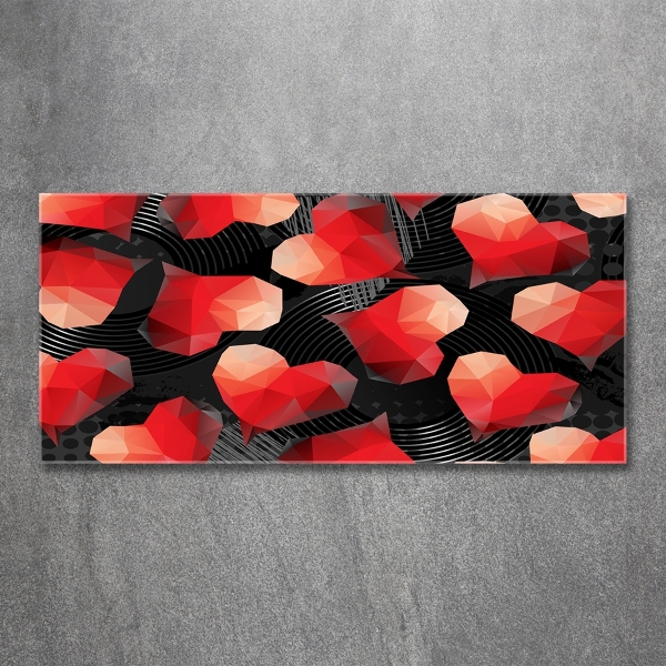 Cuadro decorativo de vidrio para salón horizontal Corazones geométricos
