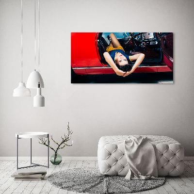 Impresión en cristal con acabado brillante horizontal Mujer en el coche