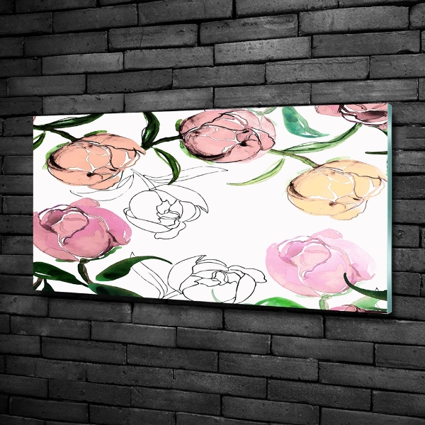 Impresión en cristal con acabado brillante horizontal capullos de peonía