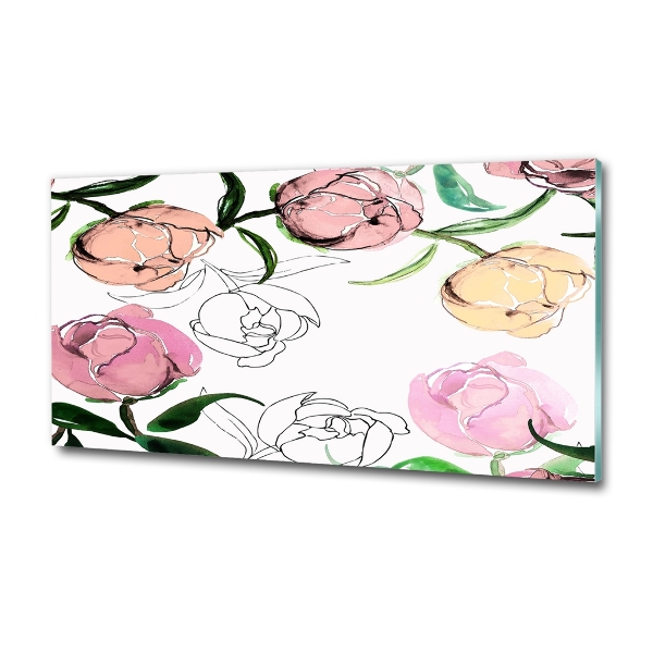 Impresión en cristal con acabado brillante horizontal capullos de peonía